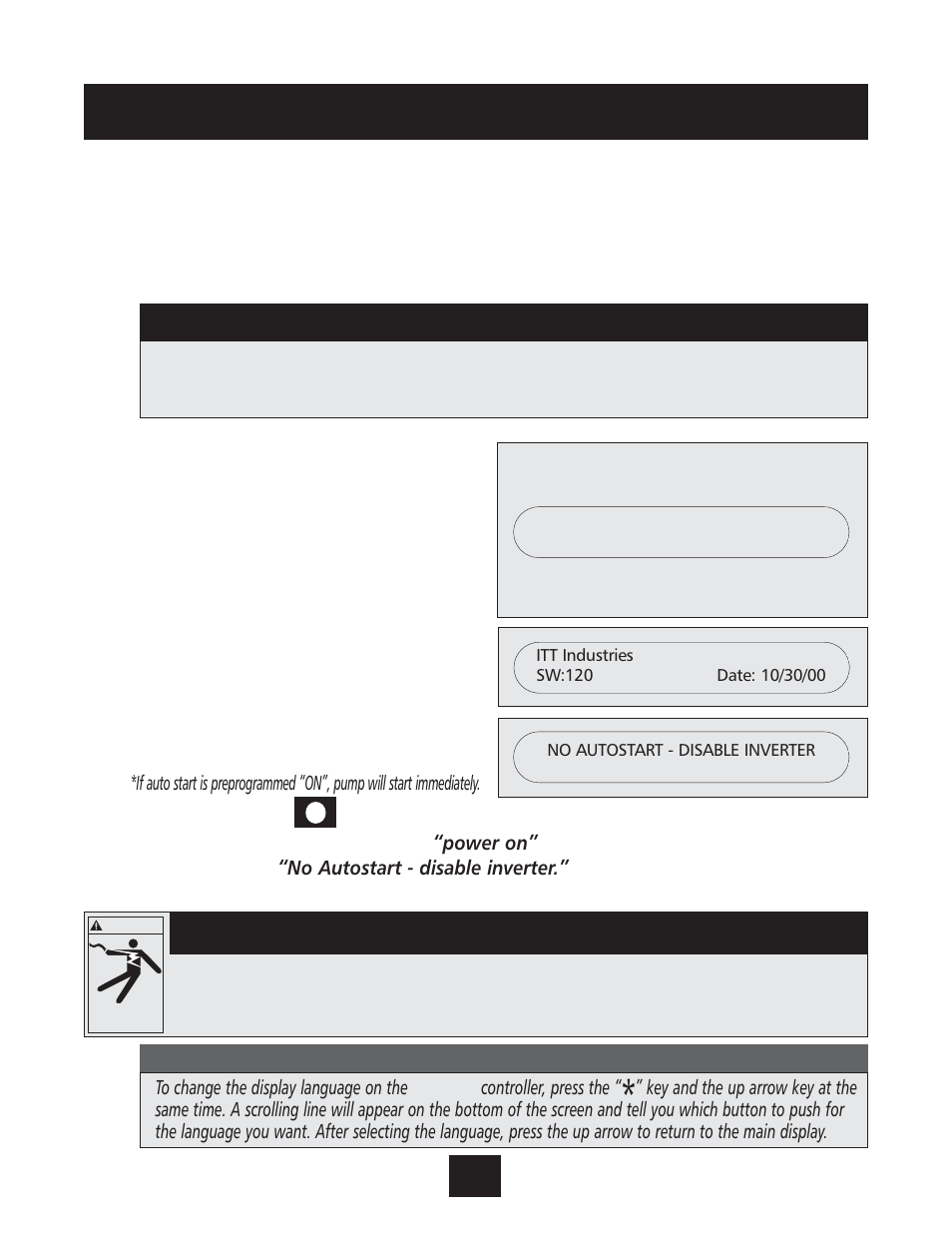 Pump priming, Run test, Installation procedures | Screen, Instructions, Warning | Xylem IM131R01 AQUAVAR AV II User Manual | Page 29 / 92