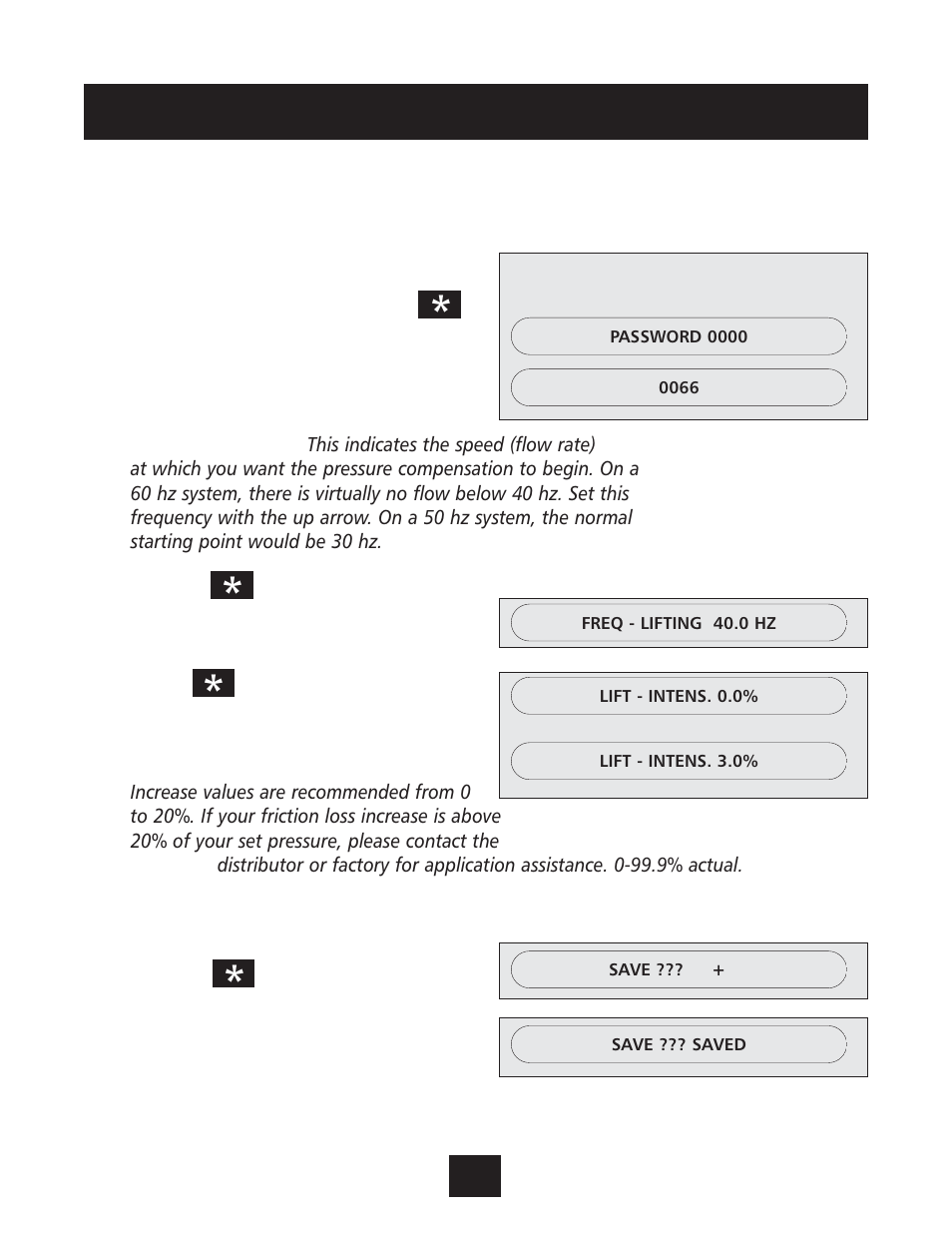 Entering compensation values, Programming, Instructions | Screen | Xylem IM131R01 AQUAVAR AV II User Manual | Page 40 / 92