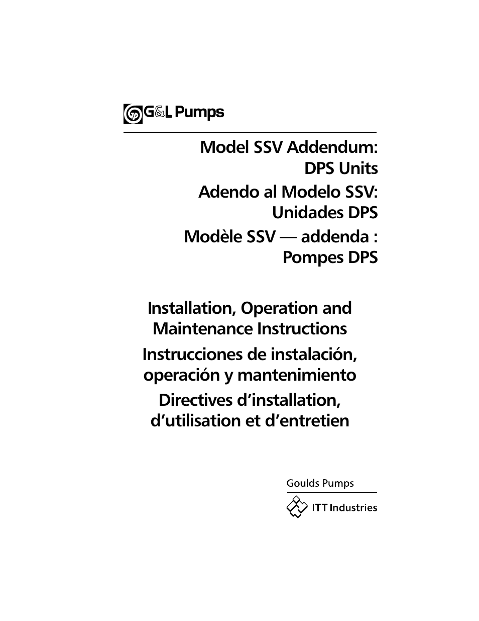 Xylem IM147 Model SSV Addendum: DPS Units User Manual | 4 pages