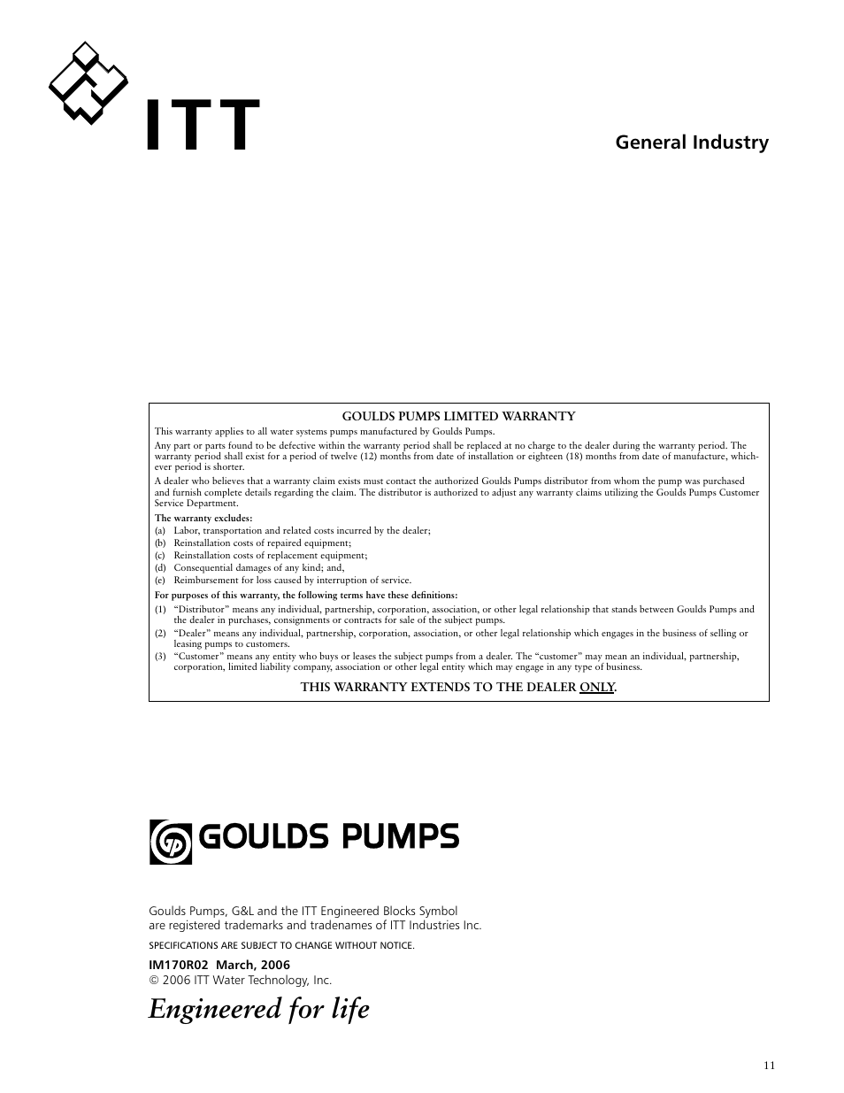 Engineered for life, General industry | Xylem IM170 G&L SERIES MODEL SVI User Manual | Page 11 / 36