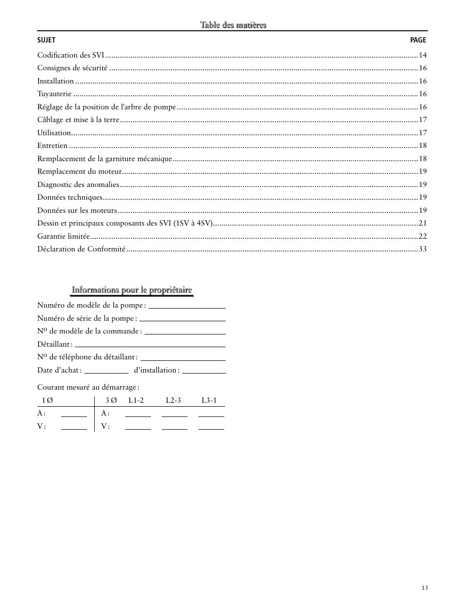 Informations pour le propriétaire | Xylem IM170 G&L SERIES MODEL SVI User Manual | Page 13 / 36