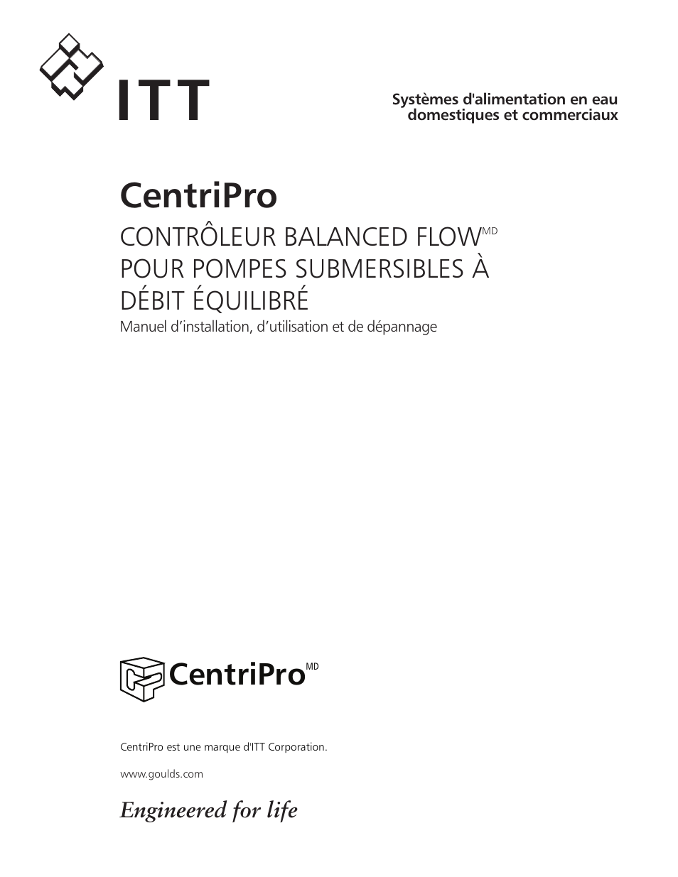 Centripro, Contrôleur balanced flow, Pour pompes submersibles à débit équilibré | Xylem IM182 Balanced Flow User Manual | Page 27 / 40