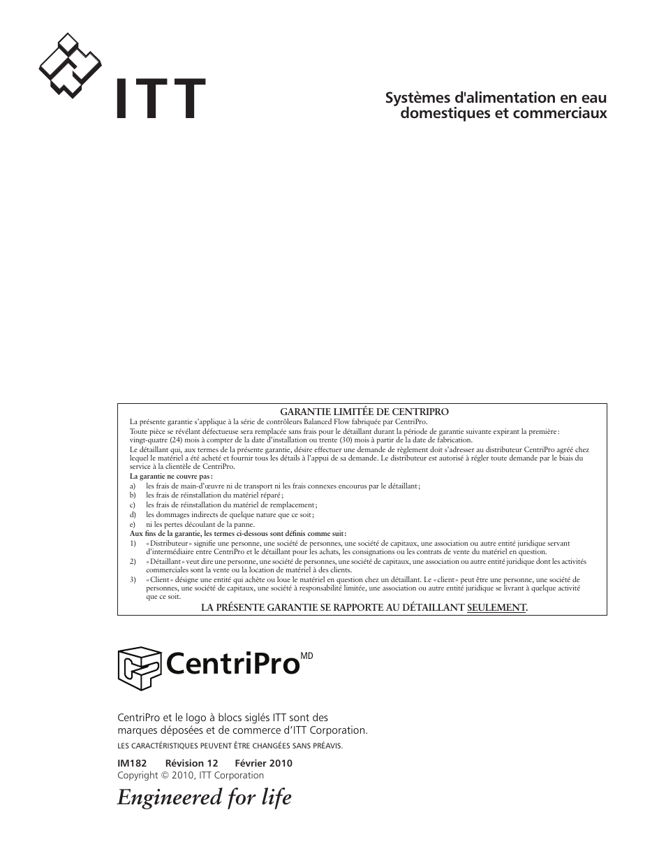 Centripro, Engineered for life | Xylem IM182 Balanced Flow User Manual | Page 40 / 40