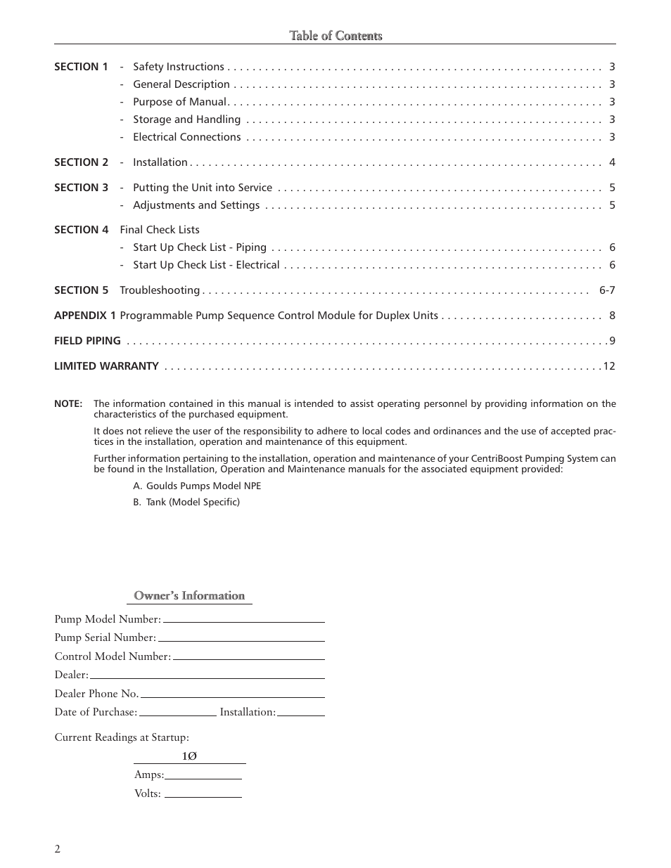 Xylem IM201 CentriBoost Fixed Speed Pumping Package User Manual | Page 2 / 12