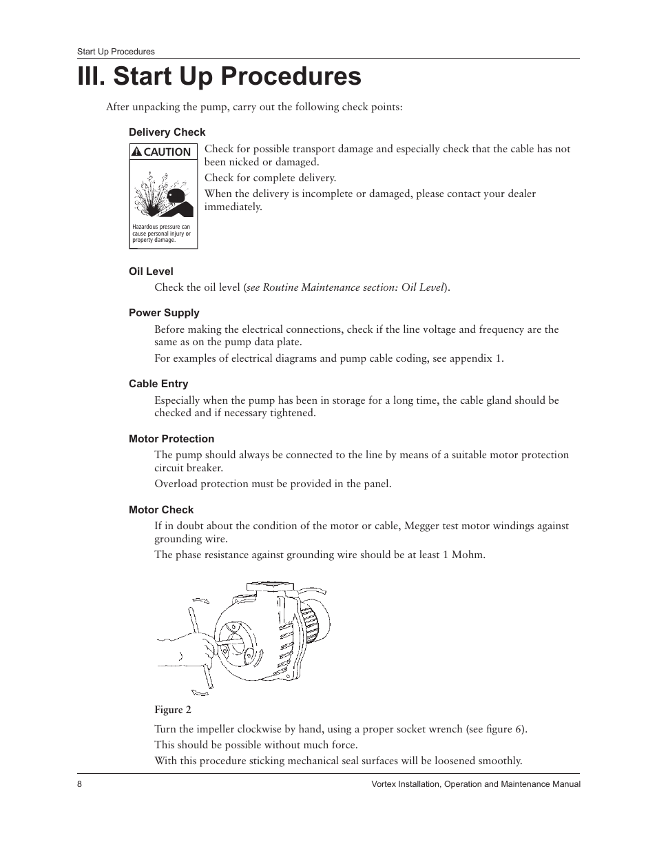 Iii. start up procedures | Xylem IM205 Vortex Series User Manual | Page 10 / 24