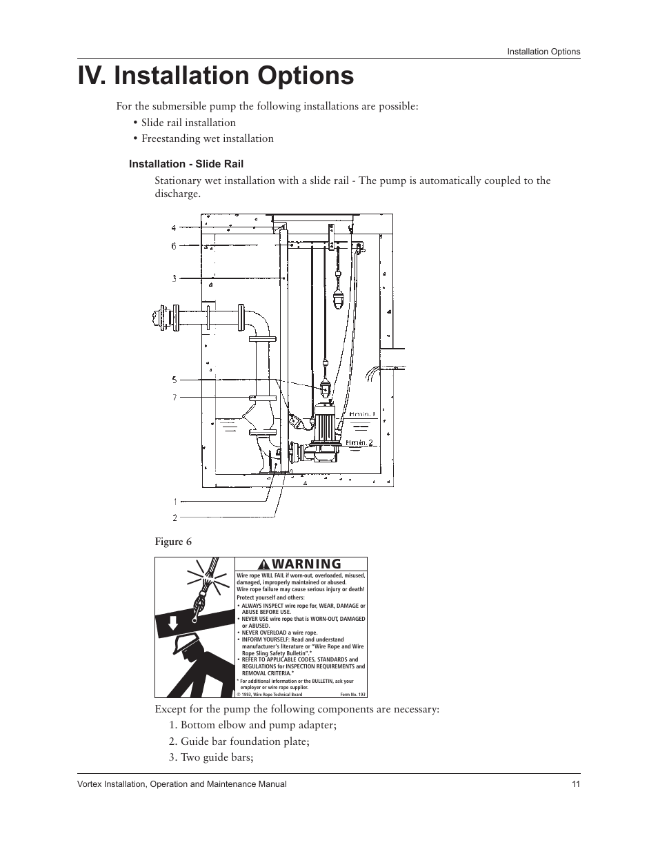 Iv. installation options, Warning | Xylem IM205 Vortex Series User Manual | Page 13 / 24