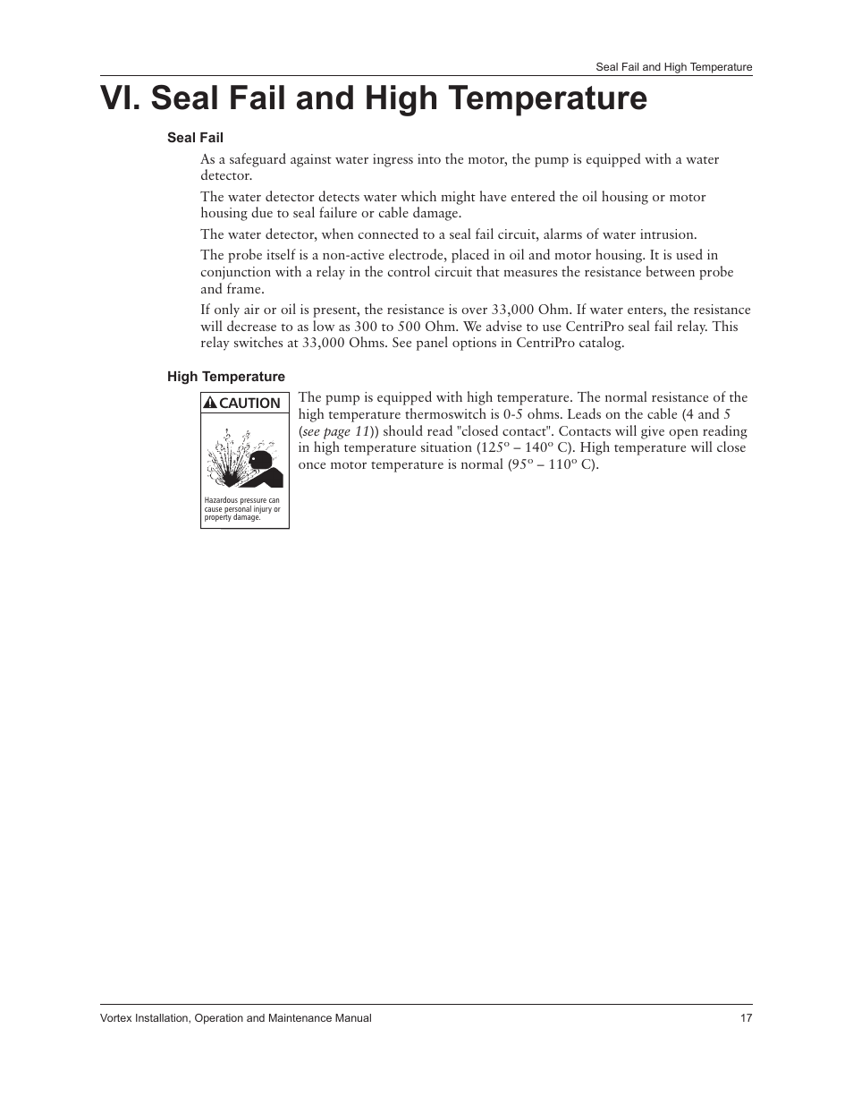 Vi. seal fail and high temperature | Xylem IM205 Vortex Series User Manual | Page 19 / 24