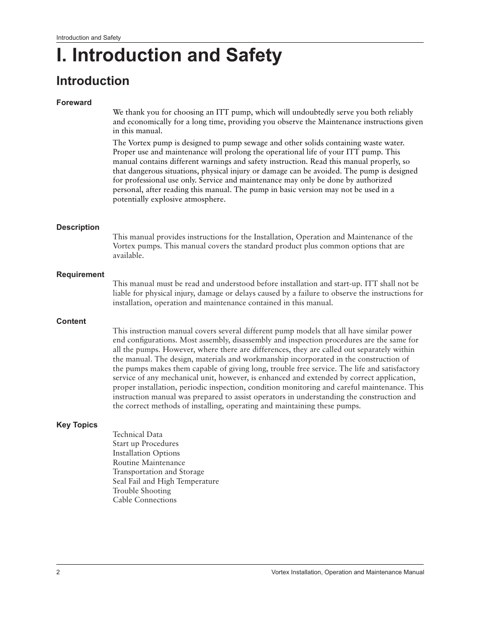 I. introduction and safety, Introduction | Xylem IM205 Vortex Series User Manual | Page 4 / 24