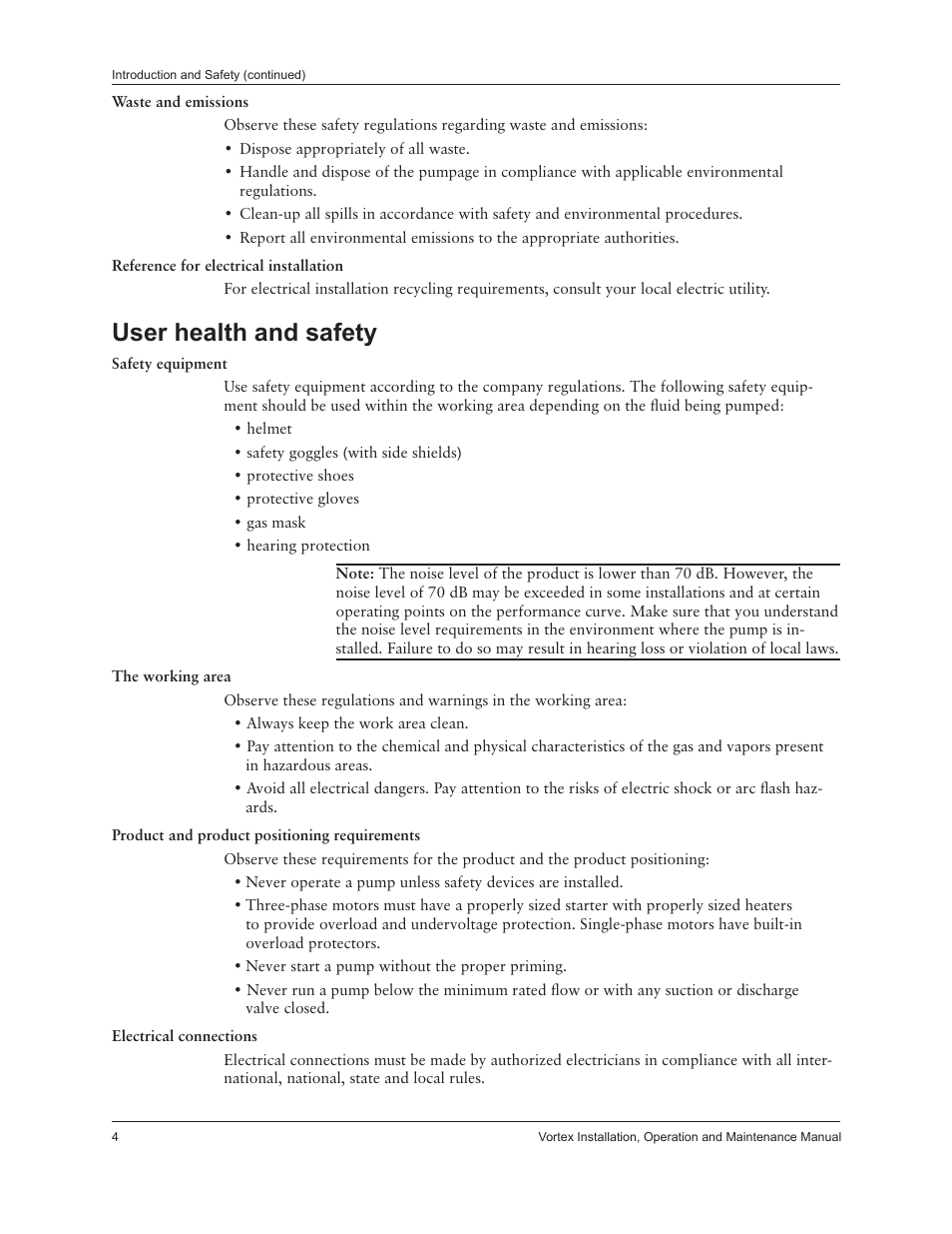 User health and safety | Xylem IM205 Vortex Series User Manual | Page 6 / 24