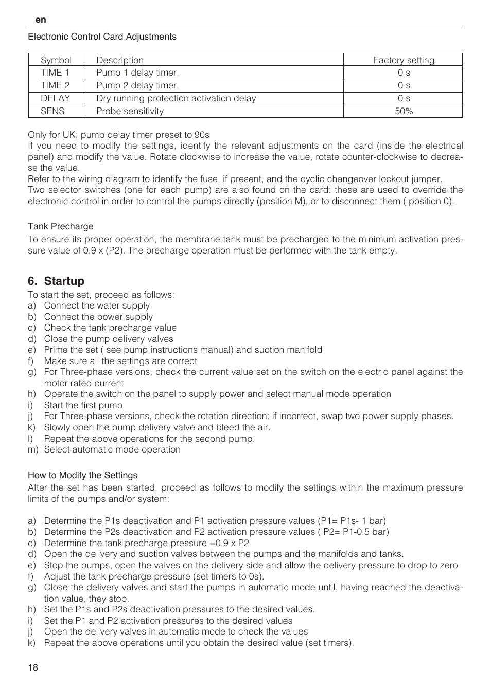 Startup | Xylem 2 Pump Booster Sets GXS20, GMD20, GMY20 User Manual | Page 18 / 88
