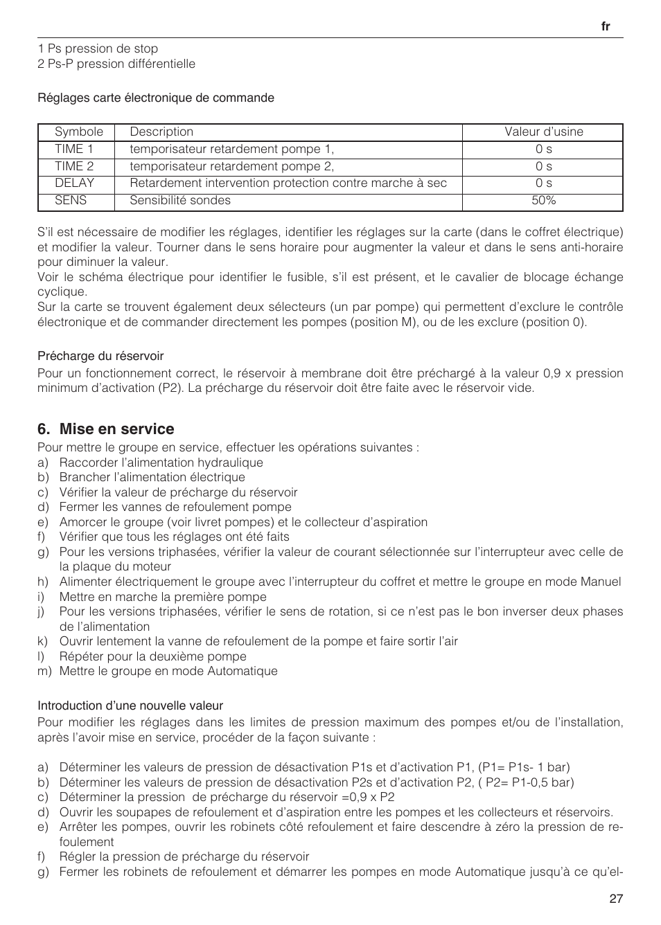 Mise en service | Xylem 2 Pump Booster Sets GXS20, GMD20, GMY20 User Manual | Page 27 / 88