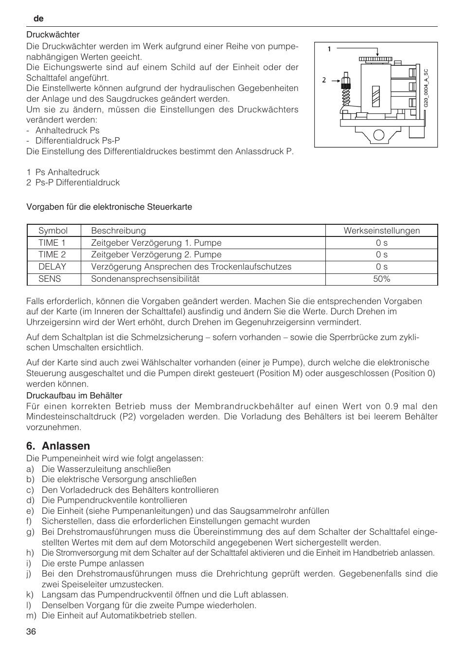Anlassen | Xylem 2 Pump Booster Sets GXS20, GMD20, GMY20 User Manual | Page 36 / 88