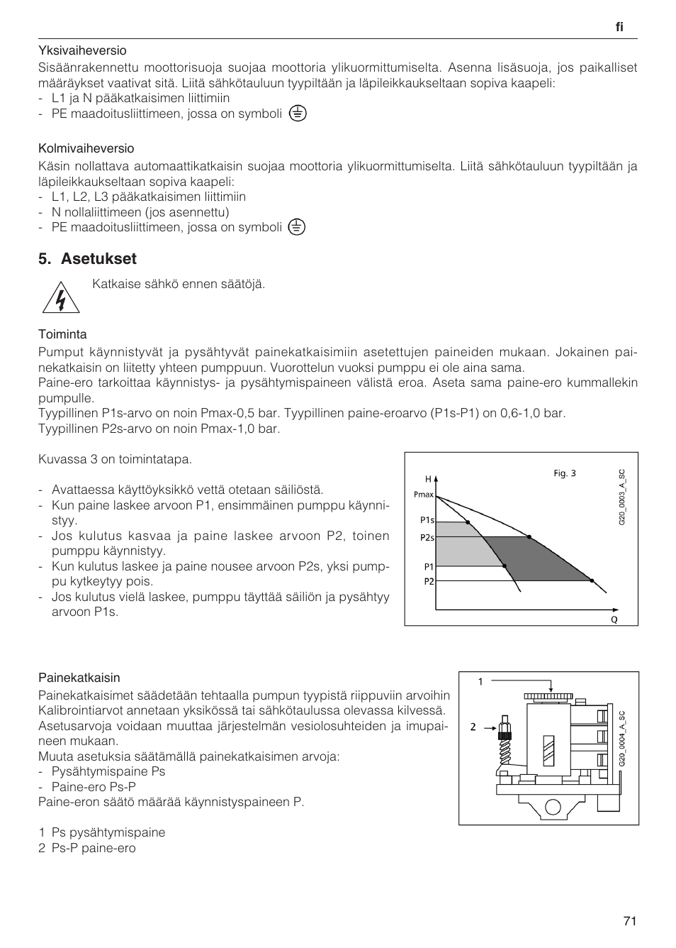 Asetukset | Xylem 2 Pump Booster Sets GXS20, GMD20, GMY20 User Manual | Page 71 / 88
