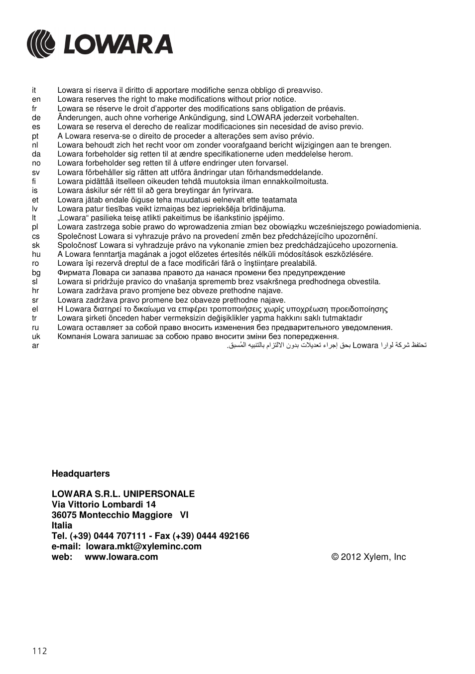 Xylem Aquontroller User Manual | Page 112 / 112