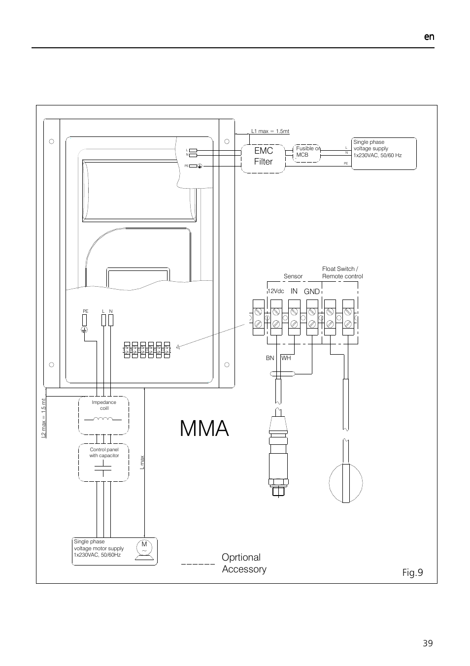 En en en en, Oprtional accessory, Fig.9 | Emc filter | Xylem Aquontroller User Manual | Page 39 / 112