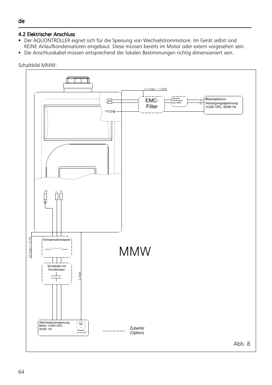 Abb. 8, Emc- filter | Xylem Aquontroller User Manual | Page 64 / 112