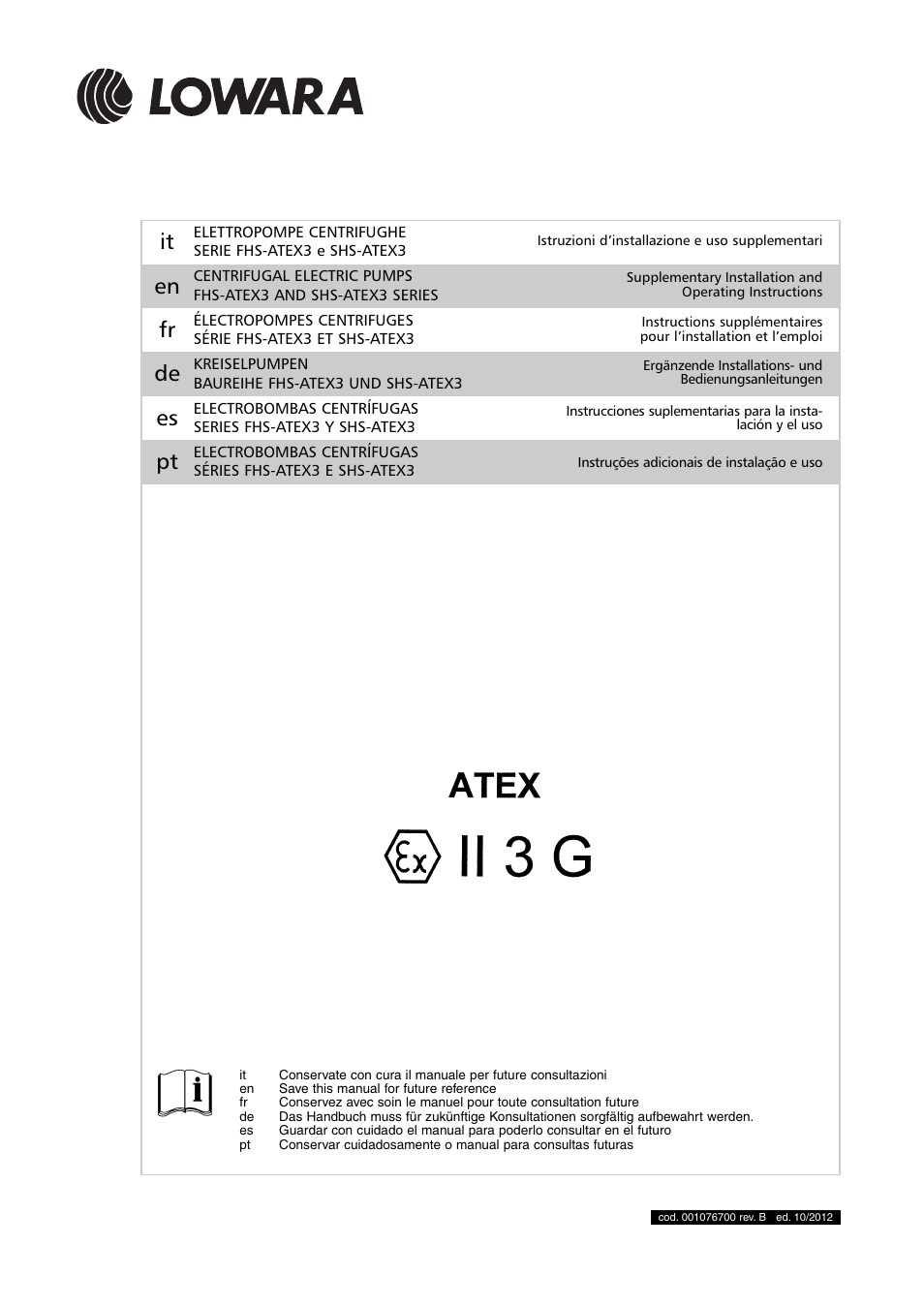 Xylem FHS ATEX3 and SHS ATEX3 series User Manual | 52 pages