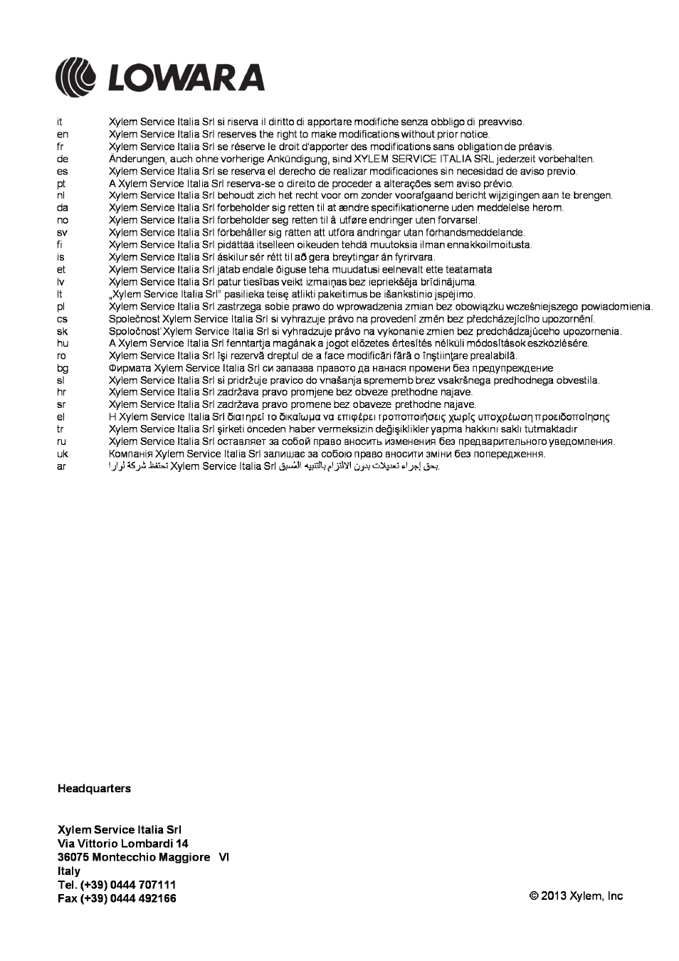 Xylem Control panel bracketing kit User Manual | Page 2 / 2