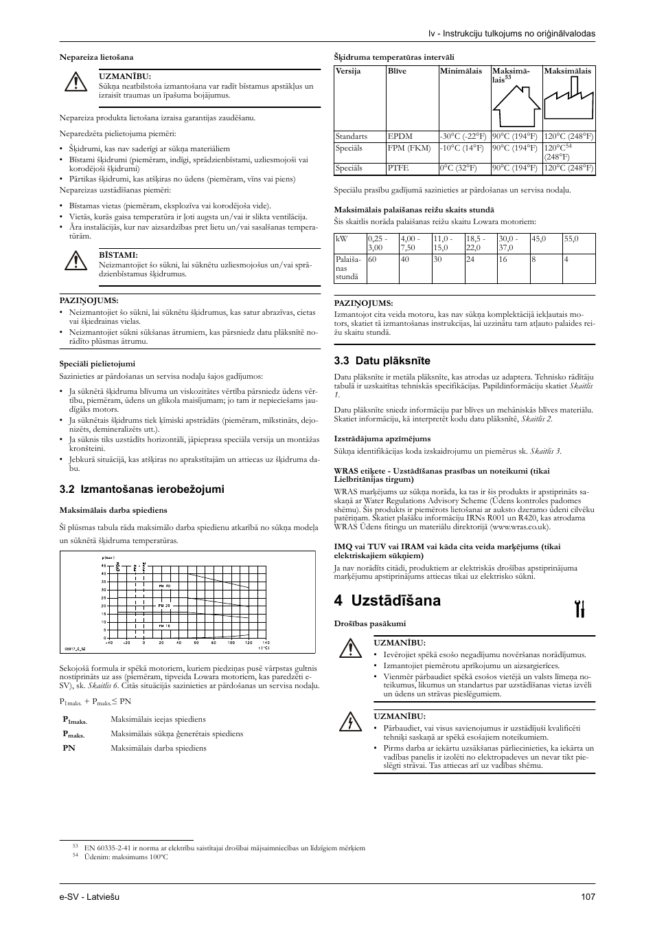 Nepareiza lietošana, Speciāli pielietojumi, 2 izmantošanas ierobežojumi | 3 datu plāksnīte, Izstrādājuma apzīmējums, 4 uzstādīšana, Drošības pasākumi | Xylem e-SV User Manual | Page 111 / 280