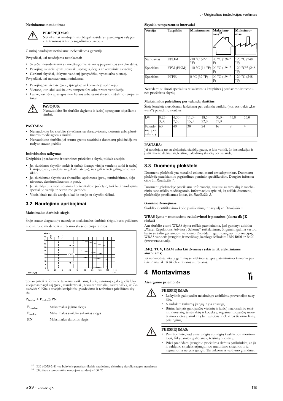 Netinkamas naudojimas, Individualus taikymas, 2 naudojimo apribojimai | 3 duomenų plokštelė, Gaminio žymėjimas, 4 montavimas, Atsargumo priemonės | Xylem e-SV User Manual | Page 119 / 280