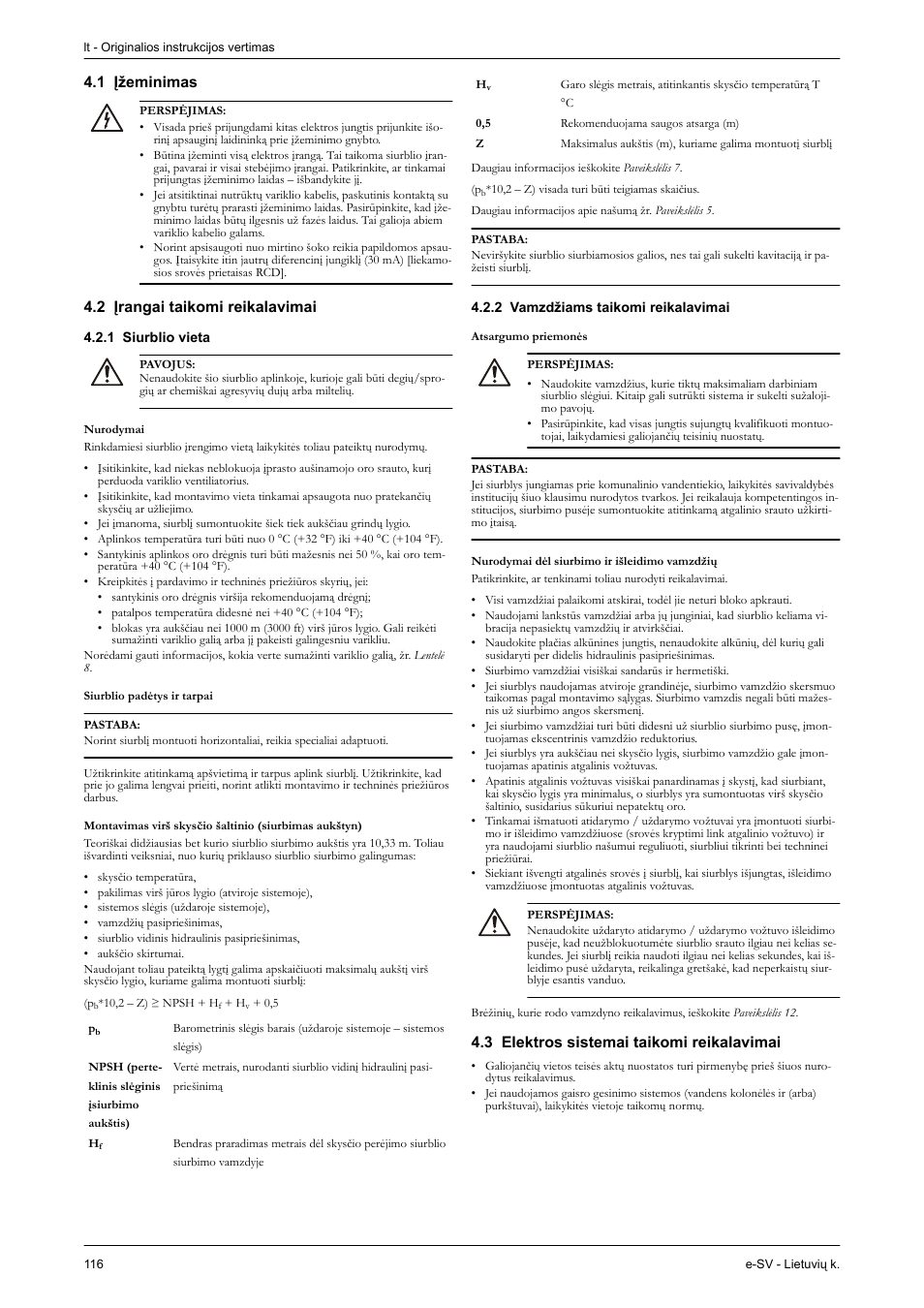 1 įžeminimas, 2 įrangai taikomi reikalavimai, 1 siurblio vieta | 2 vamzdžiams taikomi reikalavimai, 3 elektros sistemai taikomi reikalavimai | Xylem e-SV User Manual | Page 120 / 280
