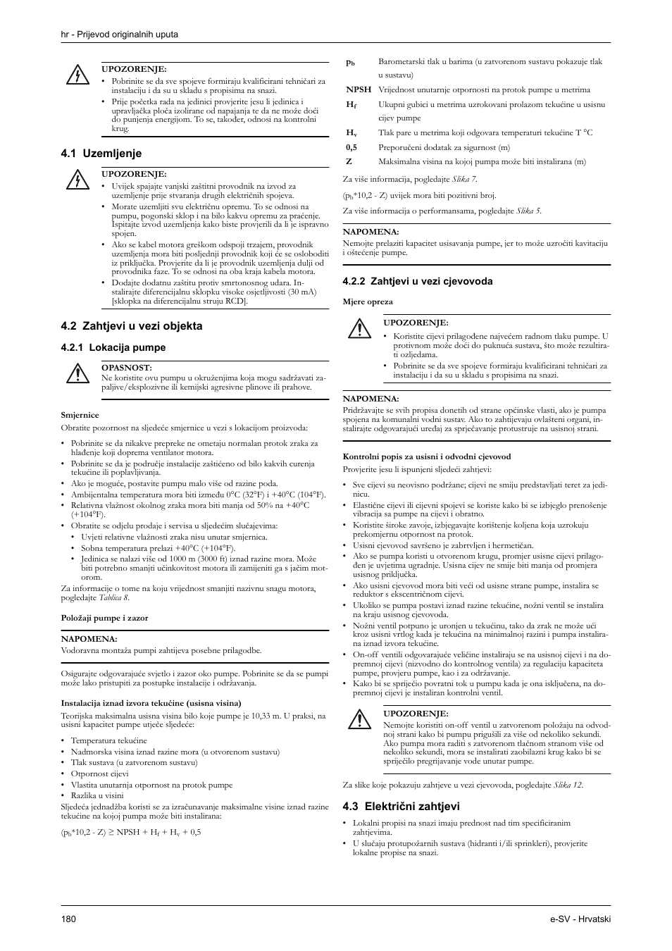 1 uzemljenje, 2 zahtjevi u vezi objekta, 1 lokacija pumpe | 2 zahtjevi u vezi cjevovoda, 3 električni zahtjevi | Xylem e-SV User Manual | Page 184 / 280
