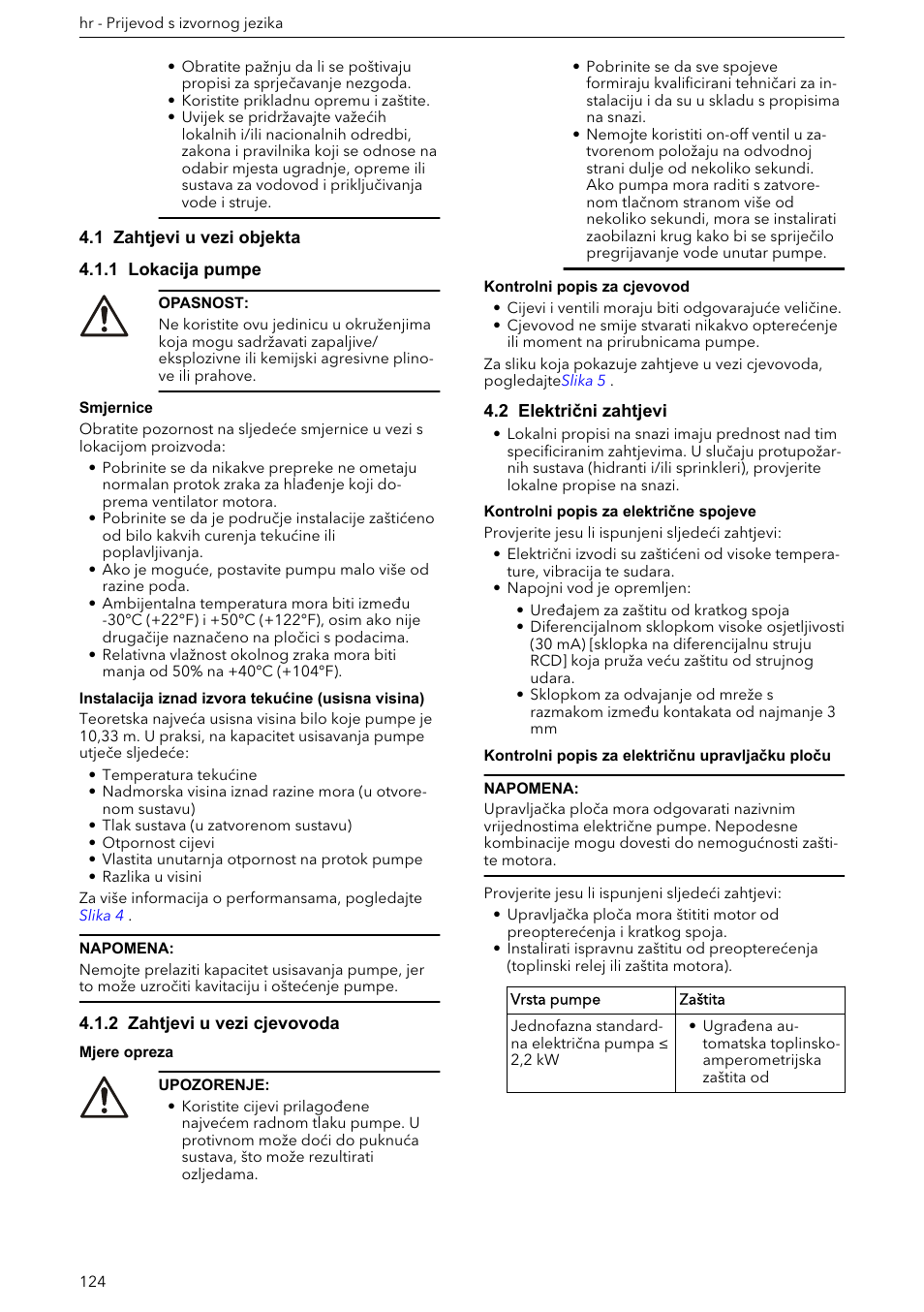 1 zahtjevi u vezi objekta, 1 lokacija pumpe, 2 zahtjevi u vezi cjevovoda | 2 električni zahtjevi | Xylem e-HM User Manual | Page 124 / 172