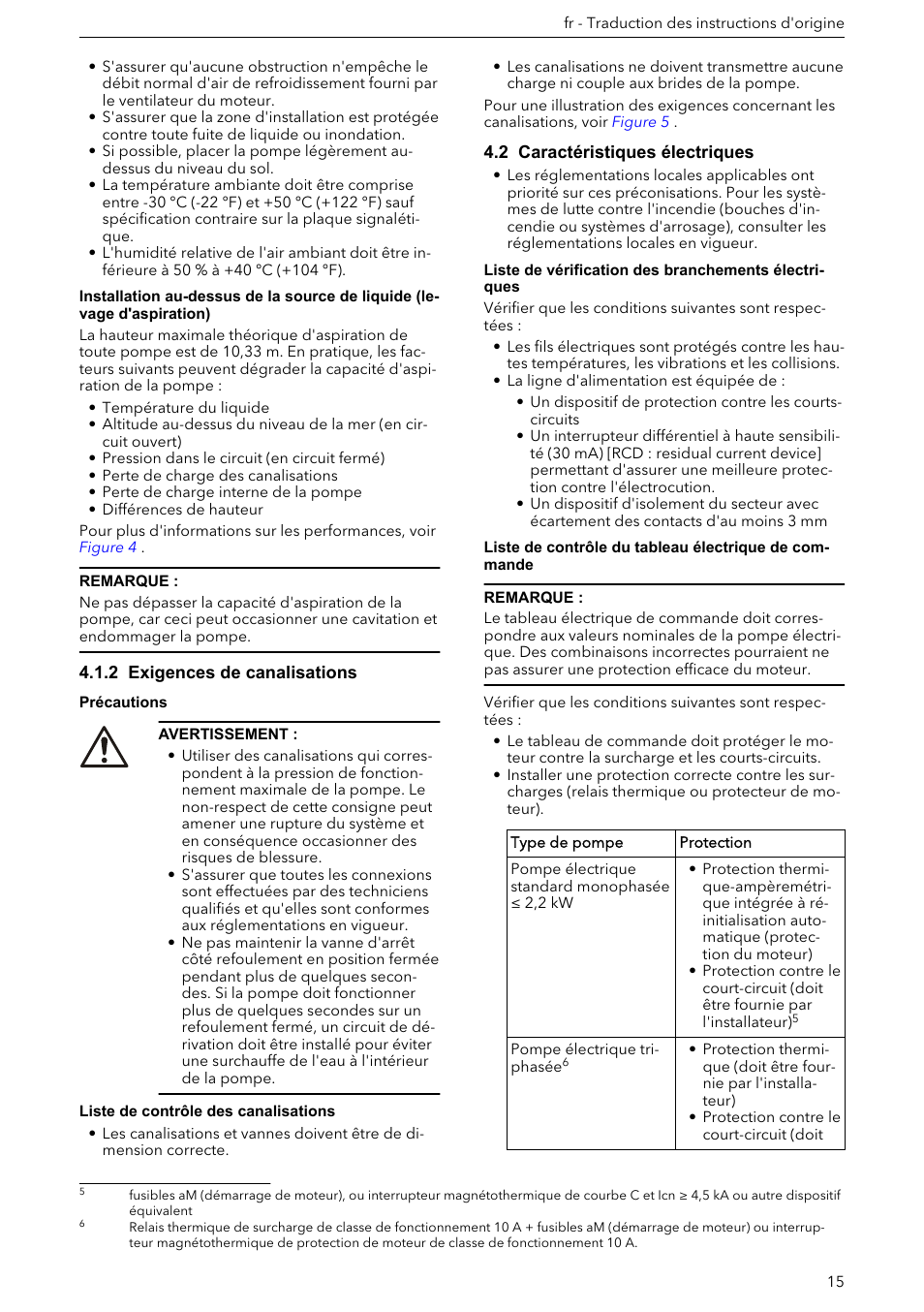 2 exigences de canalisations, 2 caractéristiques électriques | Xylem e-HM User Manual | Page 15 / 172