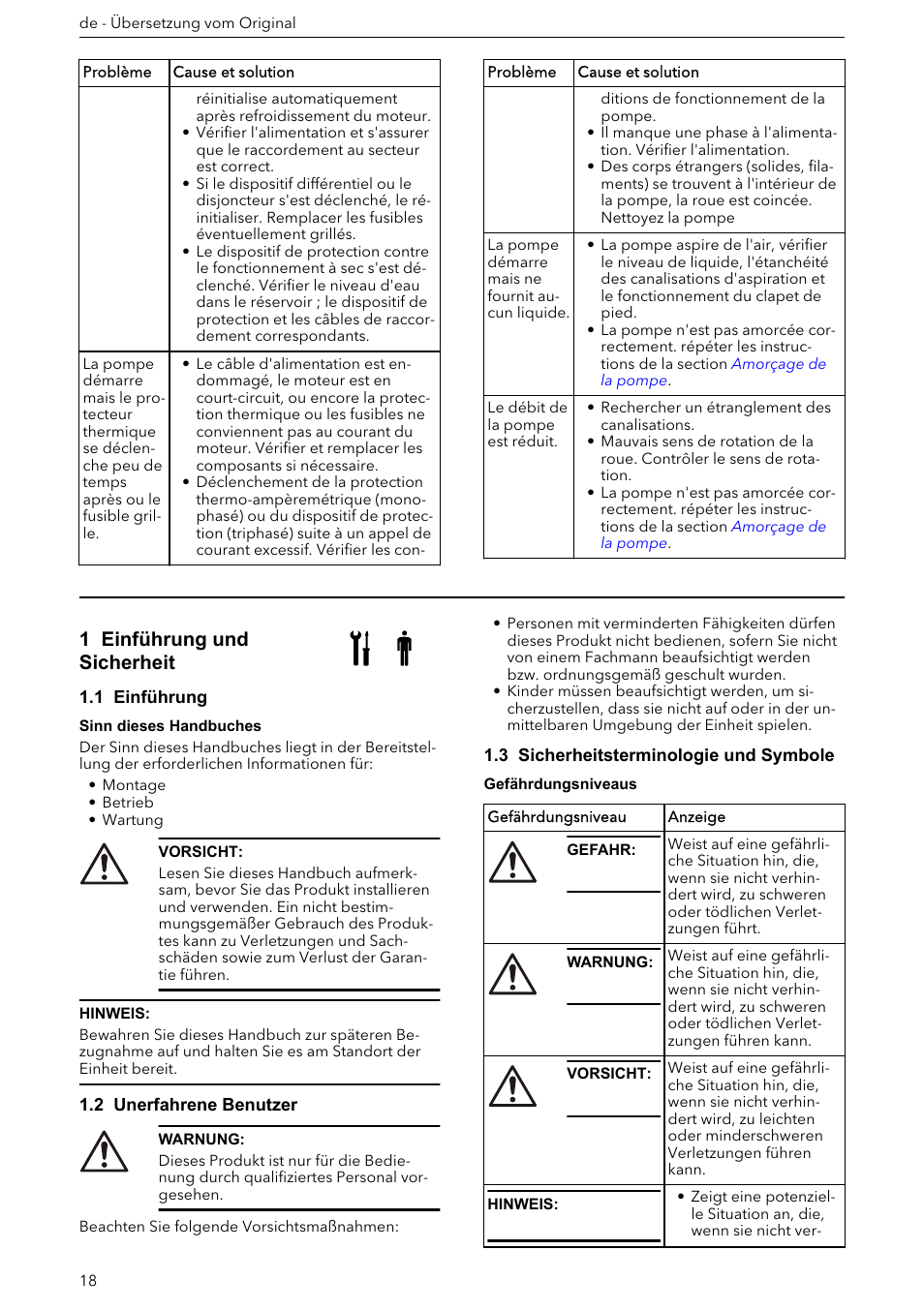 Montage-, betriebs- und wartungshandbuch, 1 einführung und sicherheit, 1 einführung | 2 unerfahrene benutzer, 3 sicherheitsterminologie und symbole | Xylem e-HM User Manual | Page 18 / 172