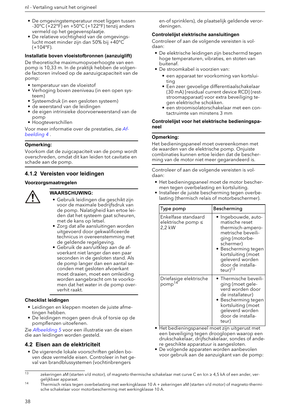 2 vereisten voor leidingen, 2 eisen aan de elektriciteit | Xylem e-HM User Manual | Page 38 / 172