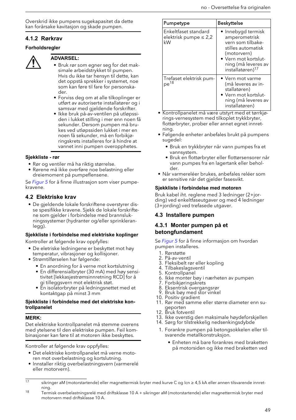2 rørkrav, 2 elektriske krav, 3 installere pumpen | 1 monter pumpen på et betongfundament | Xylem e-HM User Manual | Page 49 / 172