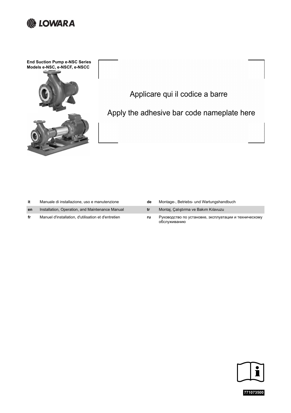 Xylem e-NSC, e-NSCF, e-NSCC User Manual | 80 pages