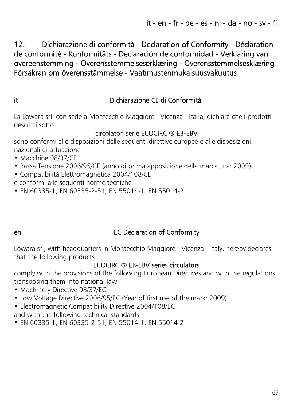 Xylem ECOCIRC EB EBV IM User Manual | Page 67 / 72