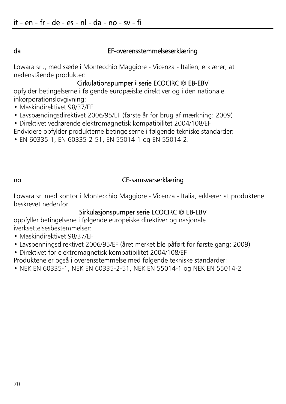 Xylem ECOCIRC EB EBV IM User Manual | Page 70 / 72