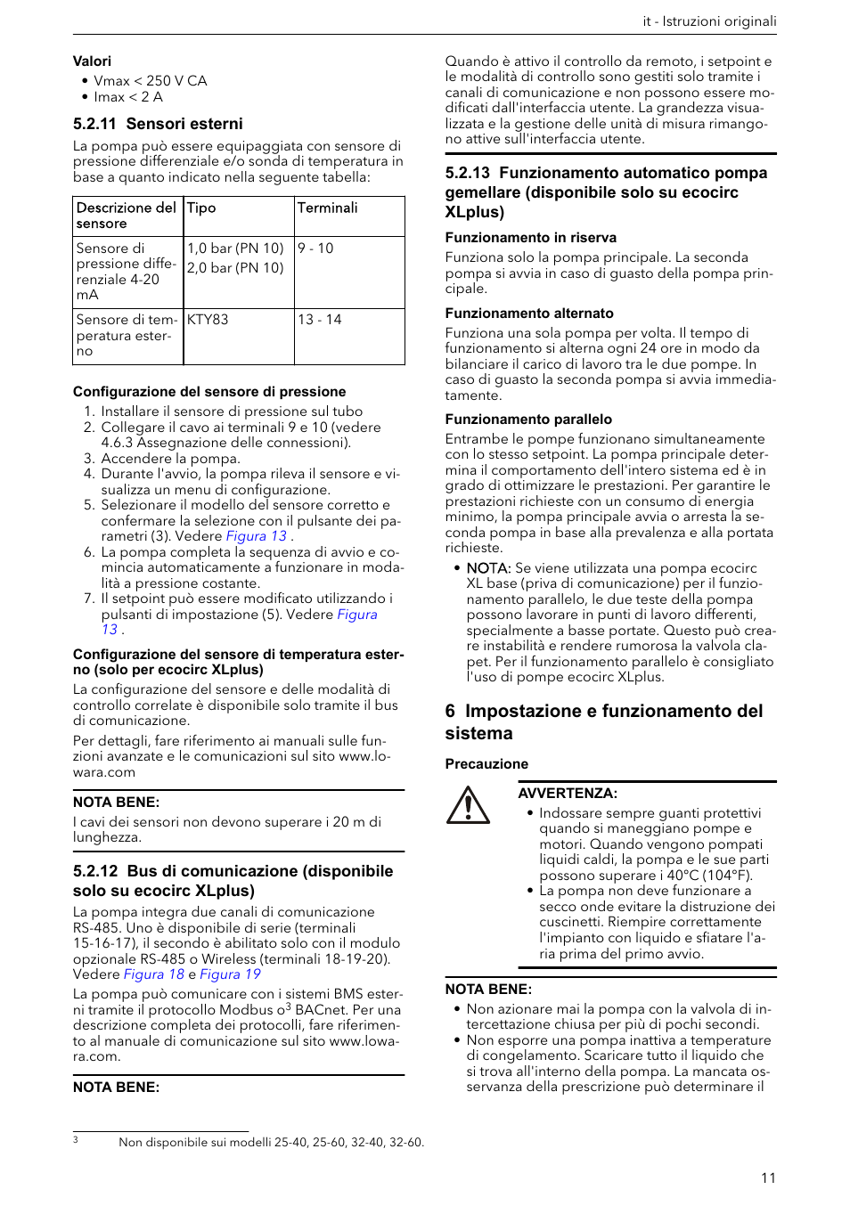 11 sensori esterni, 6 impostazione e funzionamento del sistema | Xylem ECOCIRC XL & XLplus User Manual | Page 11 / 404