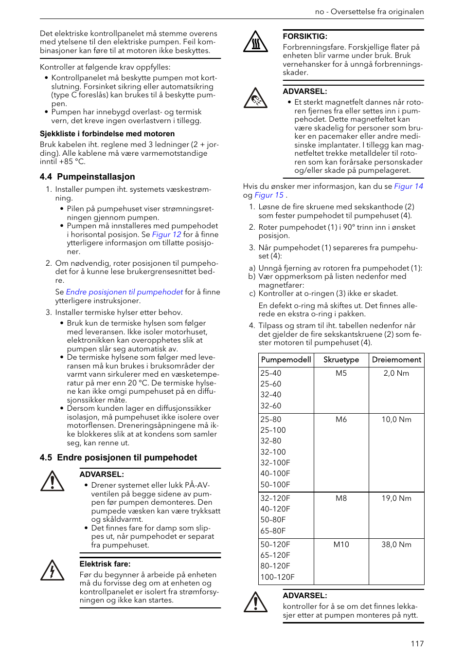 4 pumpeinstallasjon, 5 endre posisjonen til pumpehodet | Xylem ECOCIRC XL & XLplus User Manual | Page 117 / 404