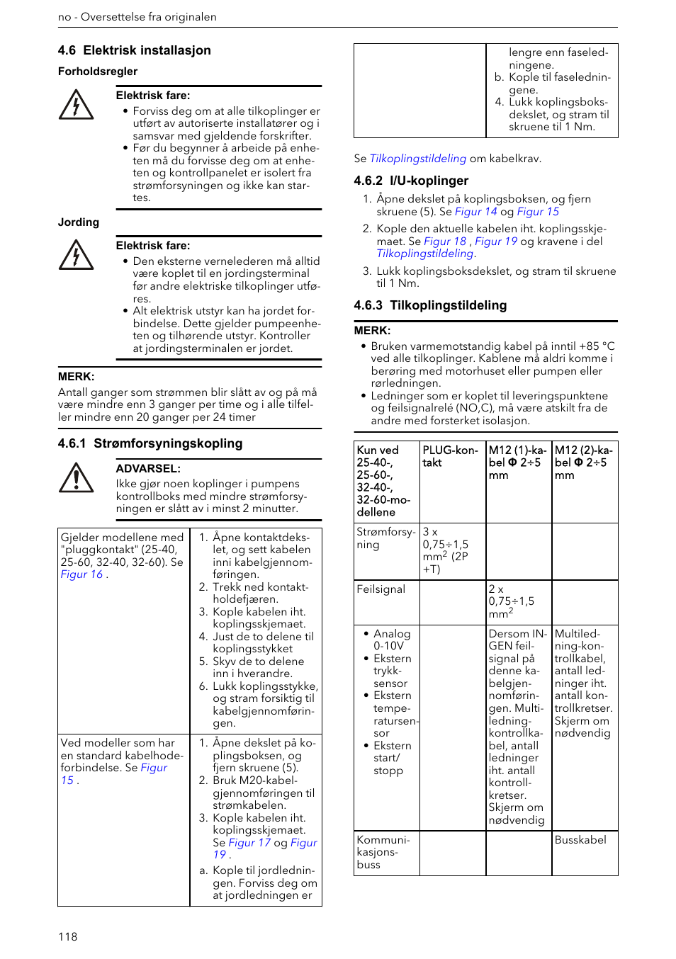 6 elektrisk installasjon, 1 strømforsyningskopling, 2 i/u-koplinger | 3 tilkoplingstildeling | Xylem ECOCIRC XL & XLplus User Manual | Page 118 / 404