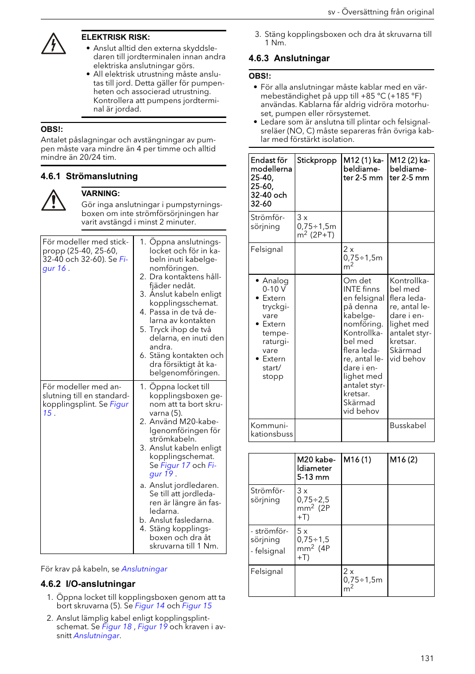 1 strömanslutning, 2 i/o-anslutningar, 3 anslutningar | Xylem ECOCIRC XL & XLplus User Manual | Page 131 / 404