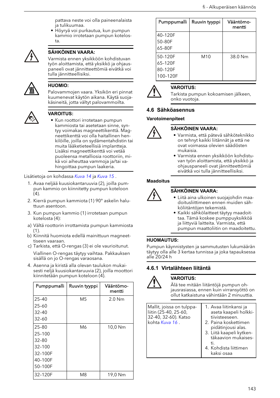 6 sähköasennus, 1 virtalähteen liitäntä | Xylem ECOCIRC XL & XLplus User Manual | Page 143 / 404