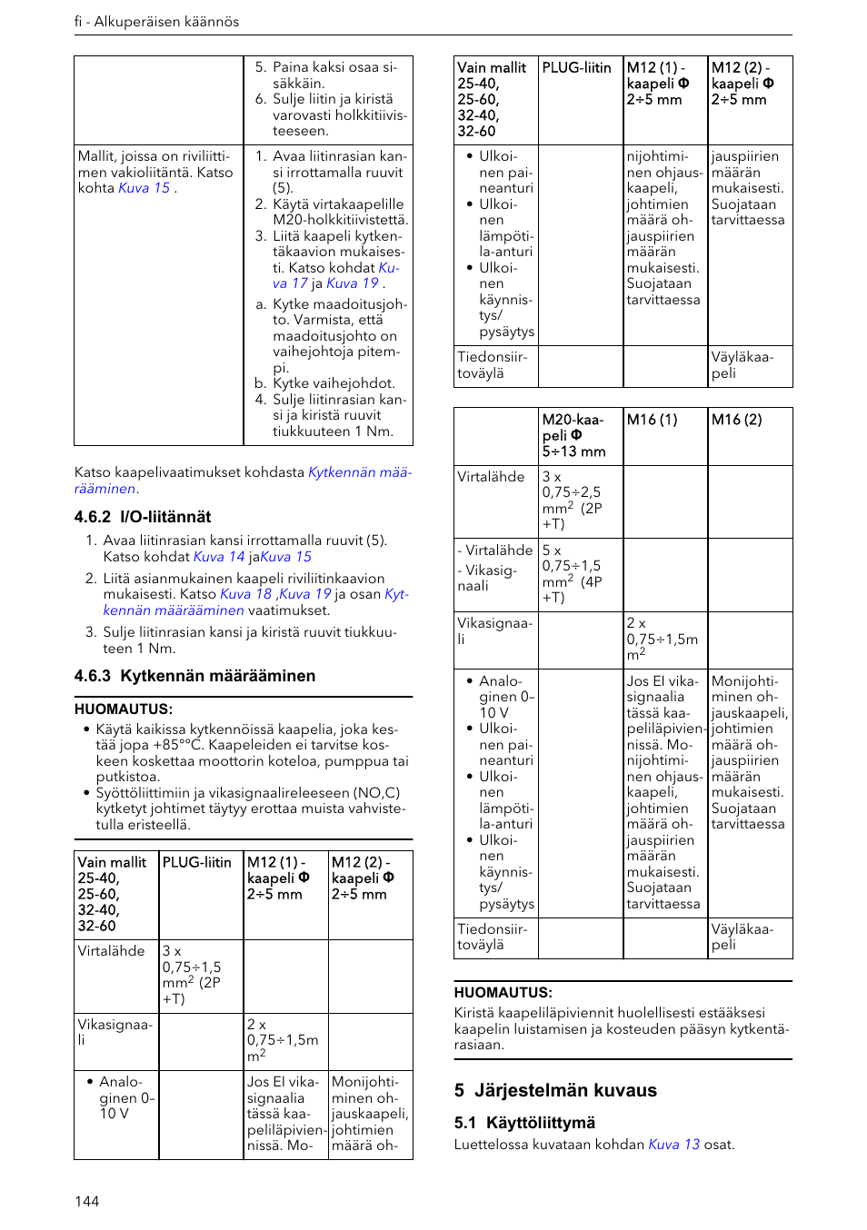2 i/o-liitännät, 3 kytkennän määrääminen, 5 järjestelmän kuvaus | 1 käyttöliittymä | Xylem ECOCIRC XL & XLplus User Manual | Page 144 / 404