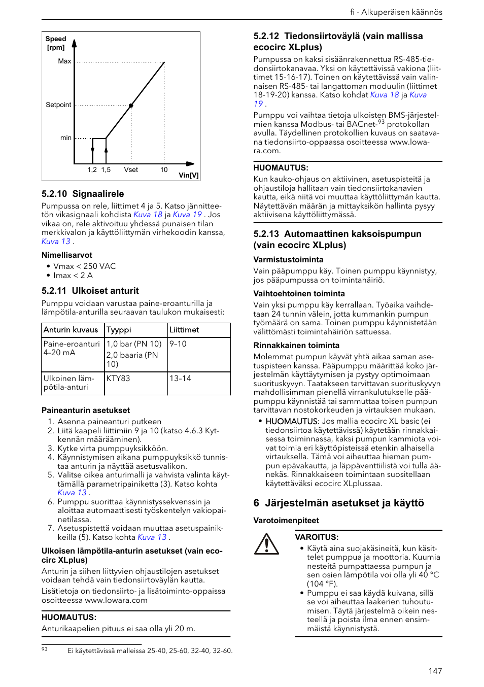 10 signaalirele, 11 ulkoiset anturit, 6 järjestelmän asetukset ja käyttö | Xylem ECOCIRC XL & XLplus User Manual | Page 147 / 404