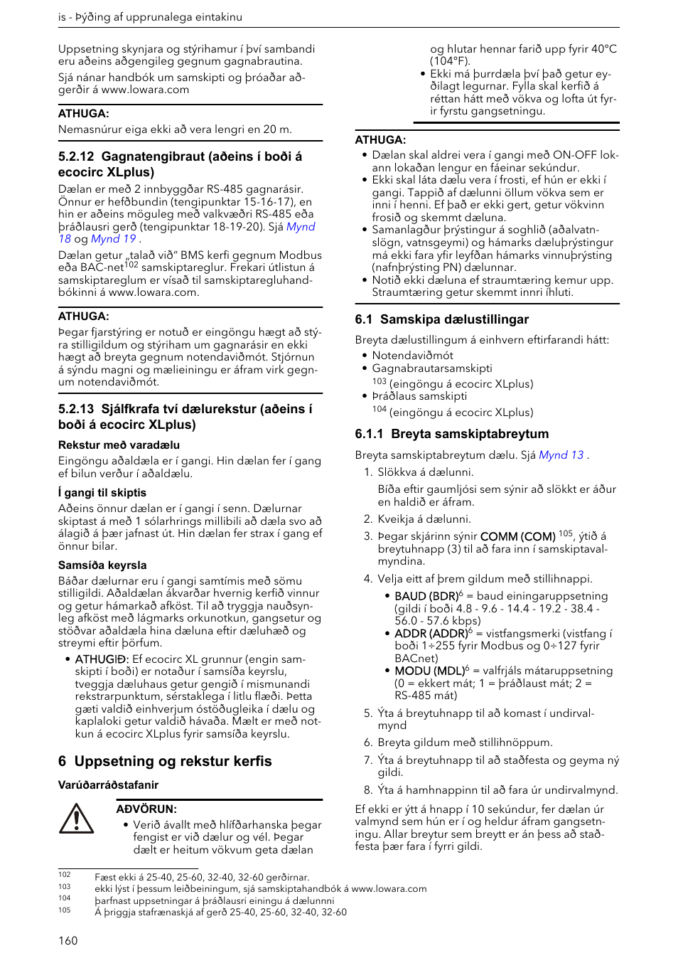 6 uppsetning og rekstur kerfis, 1 samskipa dælustillingar, 1 breyta samskiptabreytum | Xylem ECOCIRC XL & XLplus User Manual | Page 160 / 404