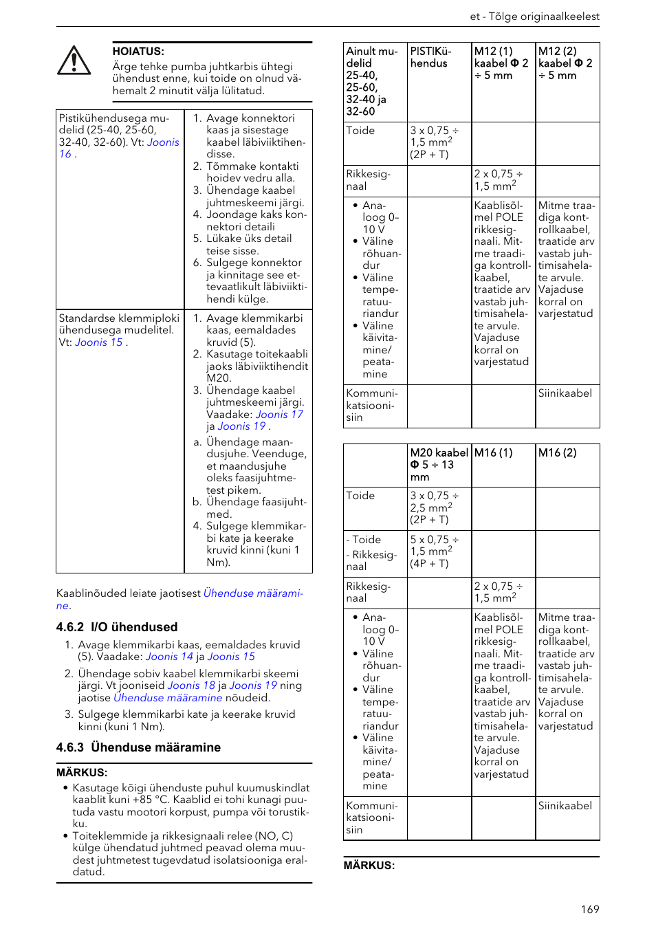 2 i/o ühendused, 3 ühenduse määramine | Xylem ECOCIRC XL & XLplus User Manual | Page 169 / 404