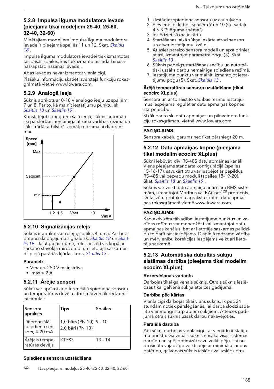 9 analogā ieeja, 10 signalizācijas relejs, 11 ārējie sensori | Xylem ECOCIRC XL & XLplus User Manual | Page 185 / 404