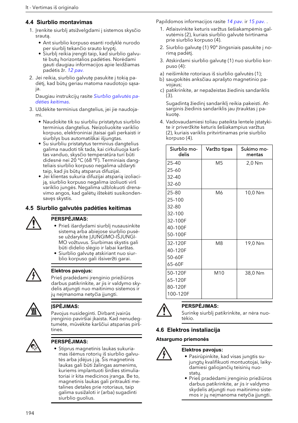 4 siurblio montavimas, 5 siurblio galvutės padėties keitimas, 6 elektros instaliacija | Xylem ECOCIRC XL & XLplus User Manual | Page 194 / 404