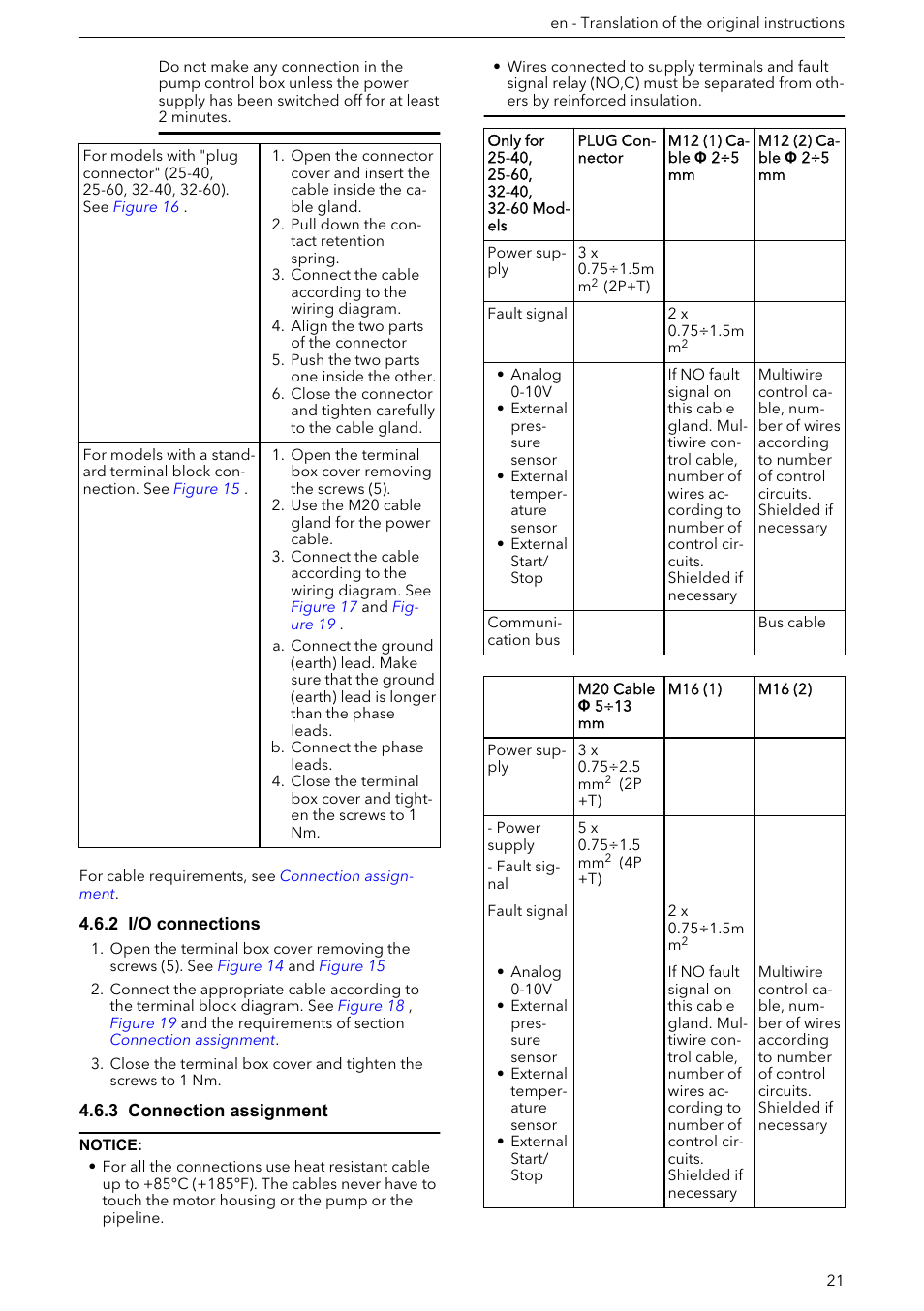 2 i/o connections, 3 connection assignment | Xylem ECOCIRC XL & XLplus User Manual | Page 21 / 404