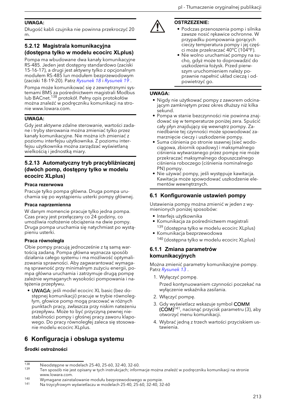 6 konfiguracja i obsługa systemu, 1 konfigurowanie ustawień pompy, 1 zmiana parametrów komunikacyjnych | Xylem ECOCIRC XL & XLplus User Manual | Page 213 / 404
