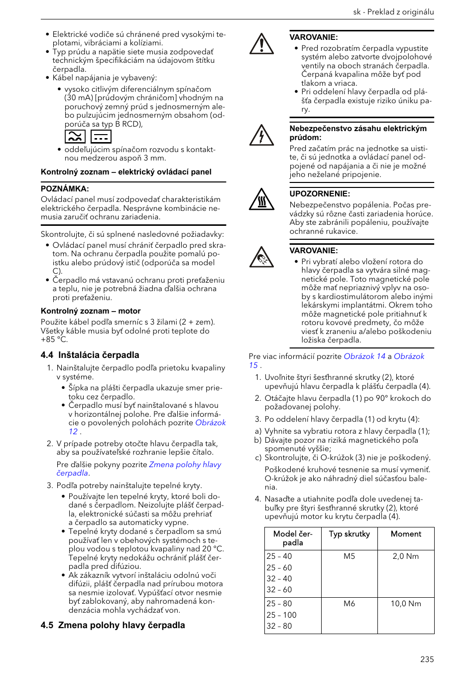 4 inštalácia čerpadla, 5 zmena polohy hlavy čerpadla | Xylem ECOCIRC XL & XLplus User Manual | Page 235 / 404