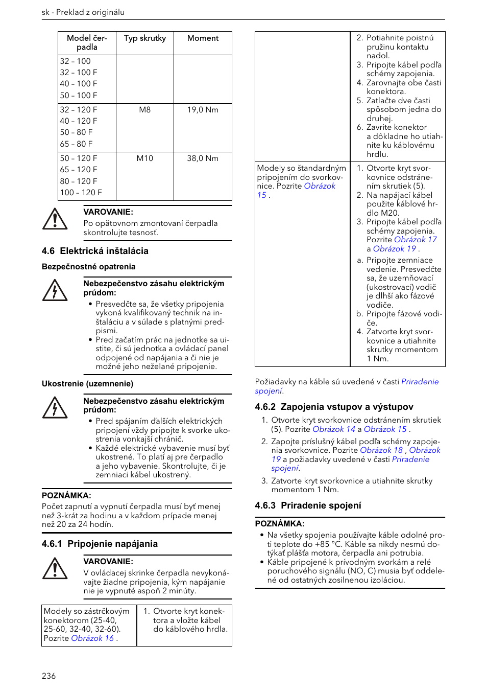 6 elektrická inštalácia, 1 pripojenie napájania, 2 zapojenia vstupov a výstupov | 3 priradenie spojení | Xylem ECOCIRC XL & XLplus User Manual | Page 236 / 404