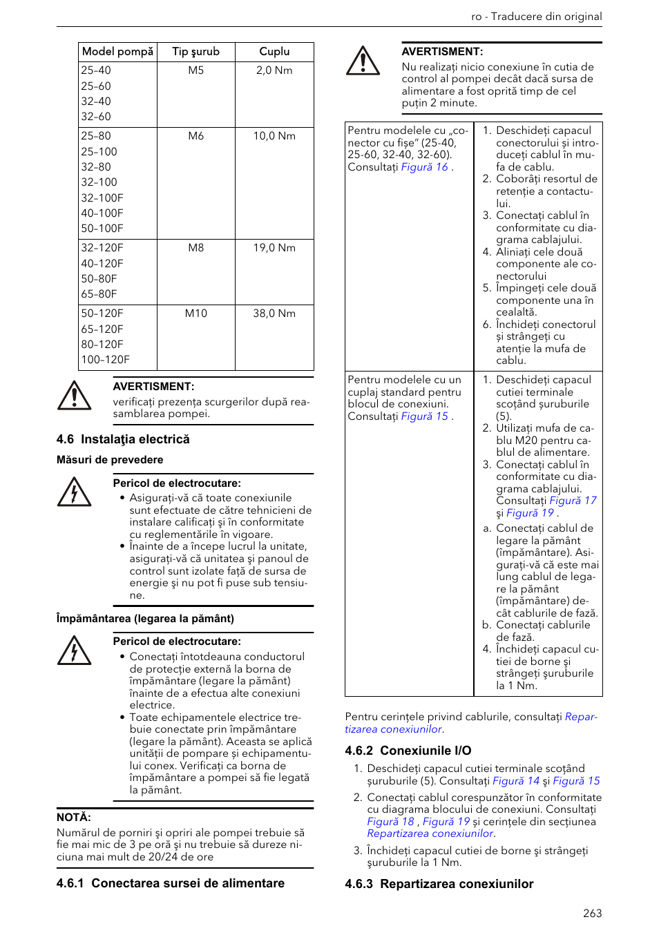 6 instalaţia electrică, 1 conectarea sursei de alimentare, 2 conexiunile i/o | 3 repartizarea conexiunilor | Xylem ECOCIRC XL & XLplus User Manual | Page 263 / 404